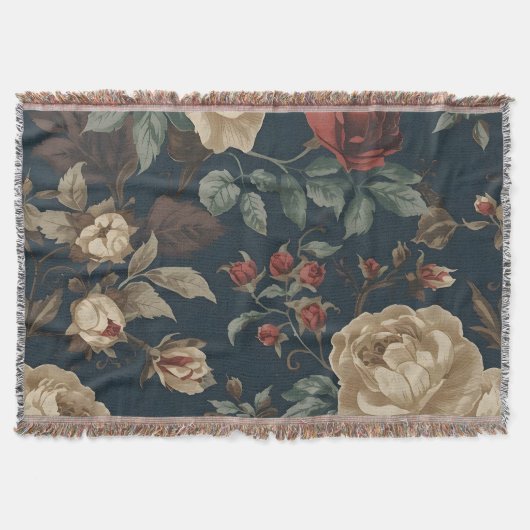 Burgundy roses antique peony distressed deken (Voorkant)