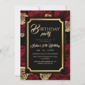 Burgundy Roses Birthday Party Invitation Kaart (Voorkant)