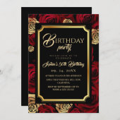Burgundy Roses Birthday Party Invitation Kaart (Voorkant / Achterkant)