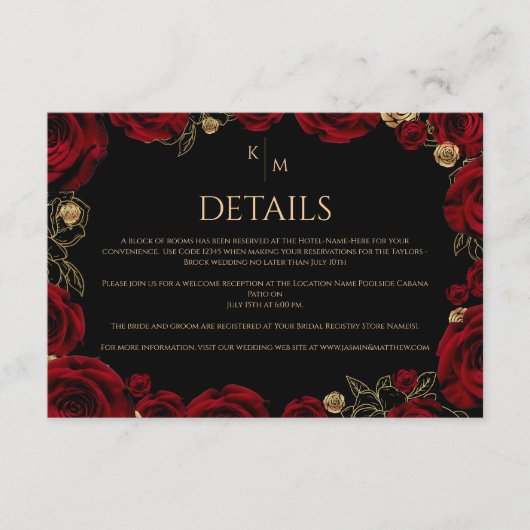 Burgundy Roses Boho Wedding Informatiekaartje (Voorkant)