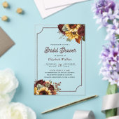 Burgundy Roses Sunflowers Bridal Shower Acryl Uitnodigingen (Insitu (Huwelijk))