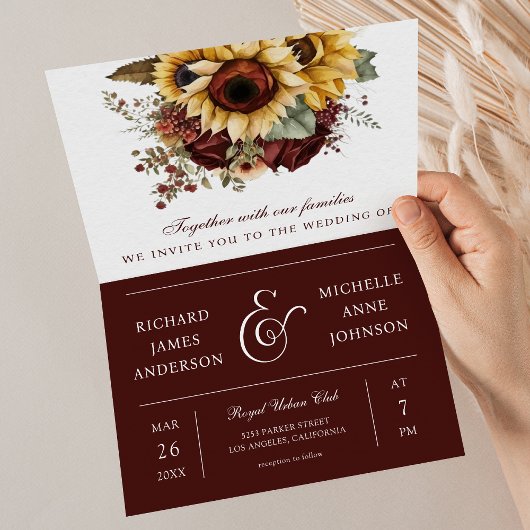 Burgundy Roses Sunflowers QR Code Wedding