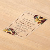Burgundy Roses Sunflowers Wedding Acryl Uitnodigingen (Laagn)