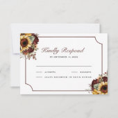 Burgundy Roses Sunflowers Wedding RSVP Kaartje (Voorkant)