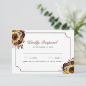 Burgundy Roses Sunflowers Wedding RSVP Kaartje (Staand voorkant)
