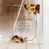 Burgundy Roses Sunflowers Wedding Welcome Acryl Bord