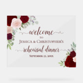 Burgundy Roses Wedding Rehearsal Dinner Welcome Acryl Bord (Voorkant)