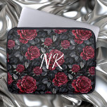 Burgundy Roses with Black Background Monogrammed Laptop Sleeve<br><div class="desc">Pretty burgundy roses and foliage with a black background seamless floral pattern car monogrammed  laptop sleeve .</div>