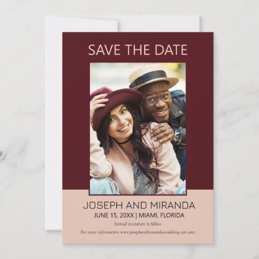 Burgundy Roze 4 Foto Huwelijk Save Datum Save Datu Save The Date (Voorkant)