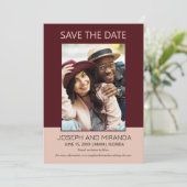 Burgundy Roze 4 Foto Huwelijk Save Datum Save Datu Save The Date (Staand voorkant)