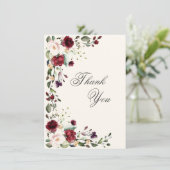 Burgundy Roze Aquarel Bloem Bedankkaart (Staand voorkant)