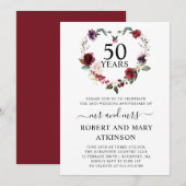 Burgundy Roze Bloem 50ste Huwelijksverjaardag Invi Kaart (Voorkant / Achterkant)