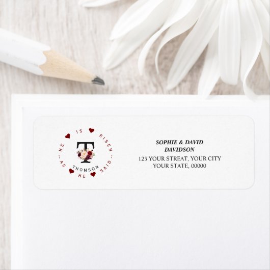 Burgundy Roze Bloem Monogram Retouradres Label (Insitu)