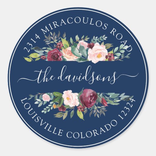 Burgundy Roze Bloem Motief Retouradres Zegel (Voorkant)