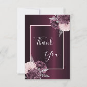 Burgundy roze bloemen elegant glamoureus bedankkaart (Voorkant)