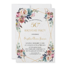 Burgundy Roze Bloemen Gouden Marmer 50e Verjaardag