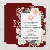 Burgundy Roze Bloemen Ster van David Bat Mitzvah Kaart (Voorkant / Achterkant)