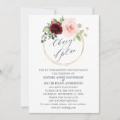 Burgundy Roze Bloemen Trouwplannen Gewijzigd Kaart (Voorkant)