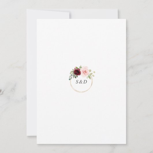 Burgundy Roze Bloemen Trouwplannen Gewijzigd Kaart (Achterkant)