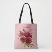 Burgundy Roze Bloemige Botanische Elegante Bruidsm Tote Bag (Voorkant)
