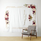 Burgundy Roze Bloemige Bruiloftstheeceremonie Foto Wandkleed (In Situ (horizontaal))