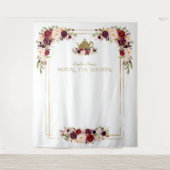 Burgundy Roze Bloemige Bruiloftstheeceremonie Foto Wandkleed (Voorkant)