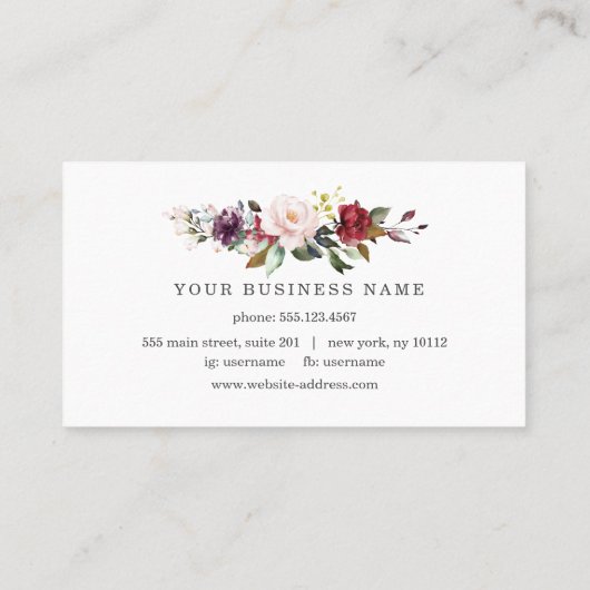 Burgundy Roze Bloemige Professionele Visagist Visitekaartje (Achterkant)