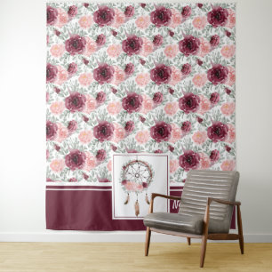 Burgundy Roze Blush Bloemachtige Droomvanger Patro Wandkleed