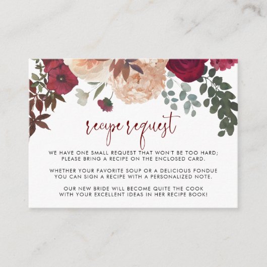 Burgundy Roze Blush Bloemige Trouwrecept Verzoek  Informatiekaartje (Voorkant)