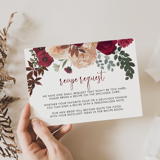 Burgundy Roze Blush Bloemige Trouwrecept Verzoek  Informatiekaartje