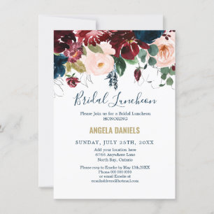 Burgundy, Roze en Midnight Blue Bridal Luncheon Kaart