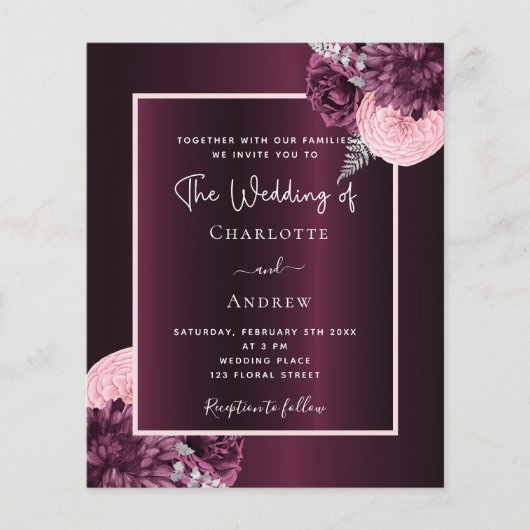 Burgundy roze floragebondenis flyer (Voorkant)