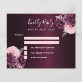 Burgundy roze floral budget bruiloft RSVP-kaart (Voorkant)