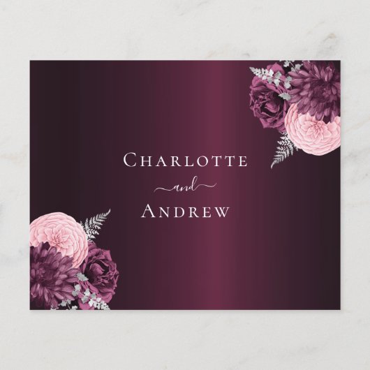 Burgundy roze floral budget bruiloft RSVP-kaart Flyer (Achterkant)