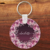 Burgundy roze floral name script sleutelhanger (Voorkant)