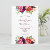 Burgundy roze florals herfst witte bruiloft kaart (Staand voorkant)