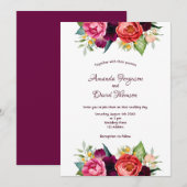 Burgundy roze florals herfst witte bruiloft kaart (Voorkant / Achterkant)