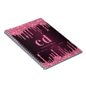 Burgundy roze glitter druipt monogram notitieboek (Rechterzijde)