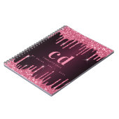 Burgundy roze glitter druipt monogram notitieboek (Linkerzijde)
