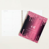 Burgundy roze glitter druipt monogram planner (Display)