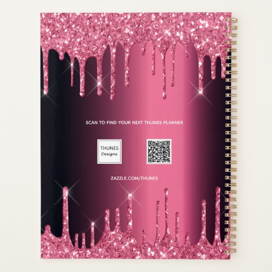 Burgundy roze glitter druipt monogram planner (Achterkant)