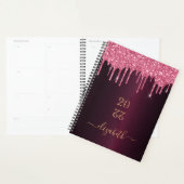 Burgundy roze glitter druipt monogram planner (Display)