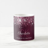 Burgundy roze glitter name script koffiemok (Center)