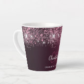 Burgundy roze glitter name script latte mok (Linkerhoek)