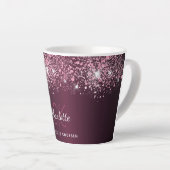 Burgundy roze glitter name script latte mok (Rechterhoek)