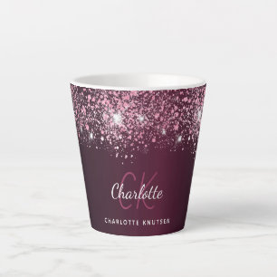 Burgundy roze glitter name script latte mok