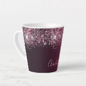 Burgundy roze glitter name script latte mok (Linkerhoek)