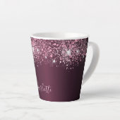 Burgundy roze glitter name script latte mok (Rechterhoek)