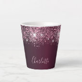 Burgundy roze glitter name script latte mok (Voorkant)