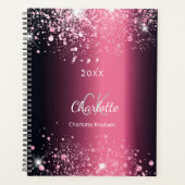 Burgundy roze glitter stofmonogram 2023 planner (Voorkant)